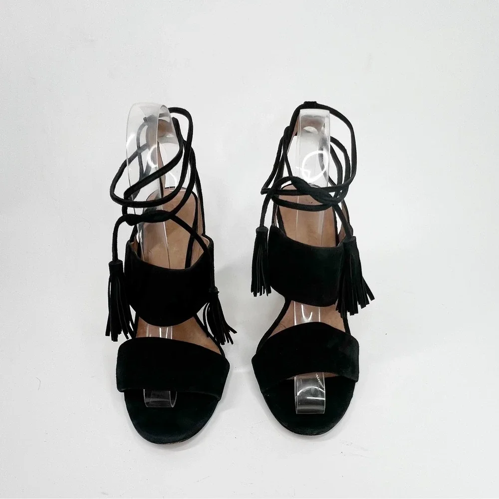 MADEWELL Octavia Tassel Black Suede High Heel Sandals 10